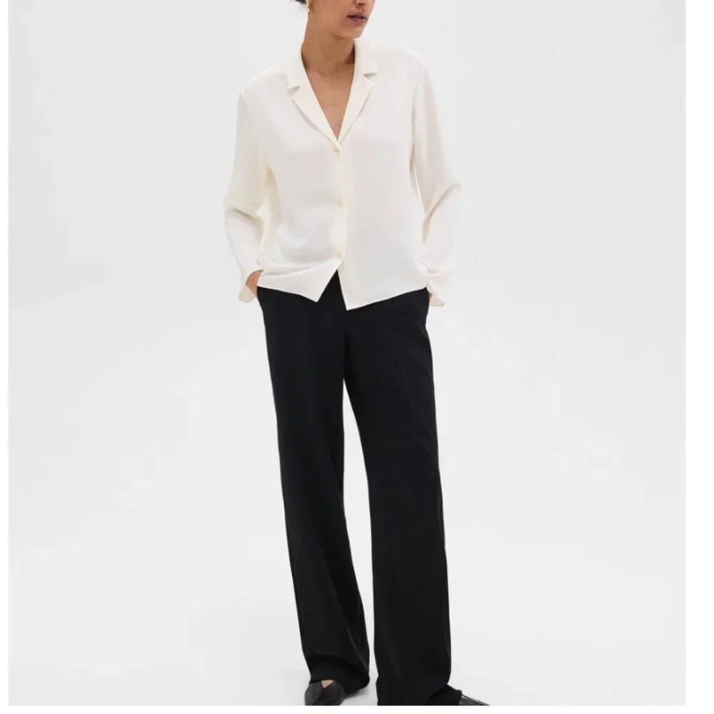 NWT Theory Silk Notched Lapel Collar Blouse Shirt - Picture 3 of 8